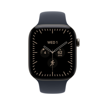 Apple Watch Series 12 Cellular 42mm, přírodní titan s tmavě modrým sportovním řemínkem, S/M