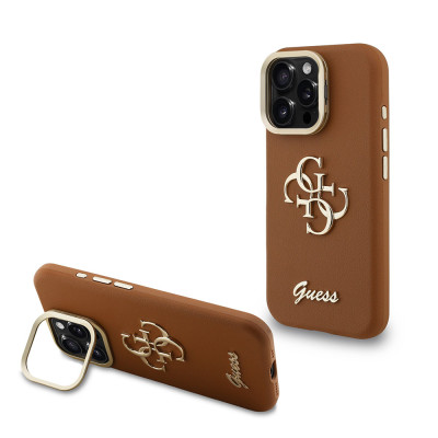 Guess 4G Logo Stand Camera Frame iPhone 16 Pro, Brown