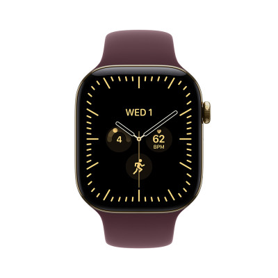 Apple Watch Series 12 Cellular 42mm, zářivě zlatý titan s burgundsky červeným sportovním řemínkem, M/L