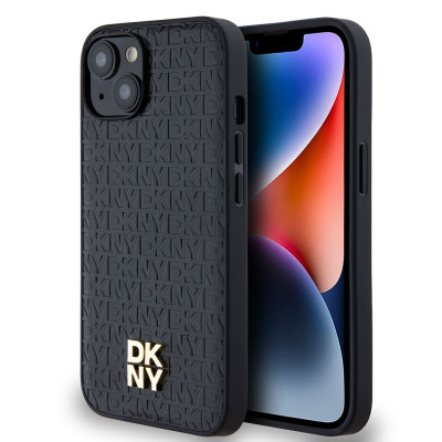 DKNY Repeat Pattern Stack Logo iPhone 15, Black