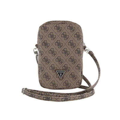 Guess PU 4G Triangle Logo Phone Bag Zipper, Brown