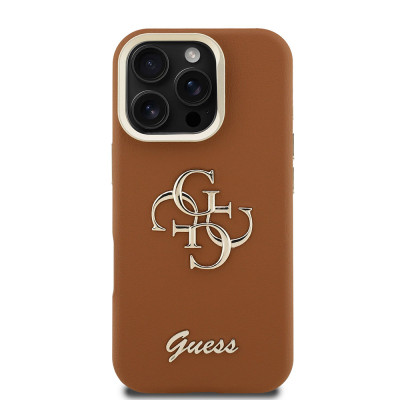 Guess 4G Logo Stand Camera Frame iPhone 16 Pro, Brown