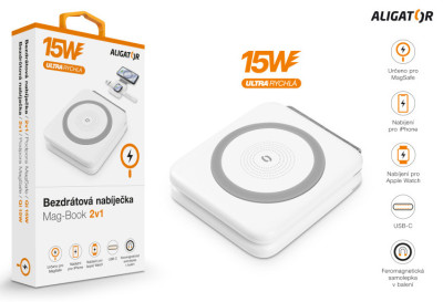 Aligator Mag-Book 2v1 15W pro iPhone a Apple Watch