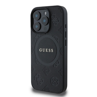 Guess Saffiano Peony MagSafe iPhone 16 Pro Black