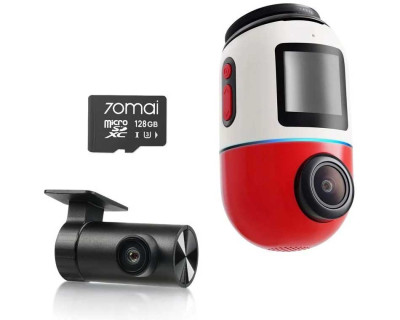 70mai Cam X800 4K červená SET + Rear Cam + 128GB microSD karta