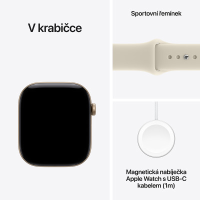 Apple Watch Series 12 42mm světle zlatý hliník s pískovým sportovním řemínkem, S/M