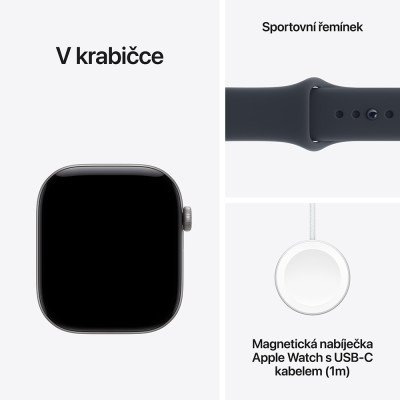 Apple Watch Series 12 42mm vesmírně šedý hliník s modrým sportovním řemínkem, M/L