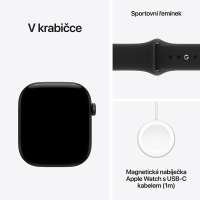 Apple Watch Series 12 Cellular 46mm, černý hliník s černým sportovním řemínkem, S/M
