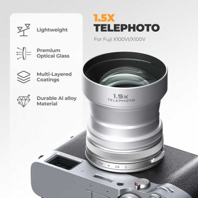 FREEWELL Fuji X100VI/X100V 1.5x Telephoto Lens Blk