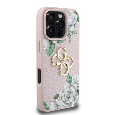 Guess PU Grained Roses 4G Logo iPhone 16 Pro, Pink