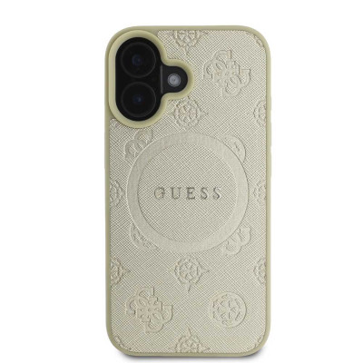 Guess Saffiano Peony MagSafe iPhone 16 Gold