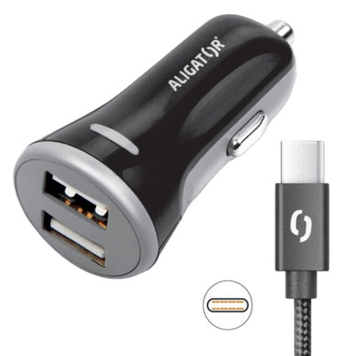 Aligator CL adaptér 3.4A, 2xUSB + USB-C kabel