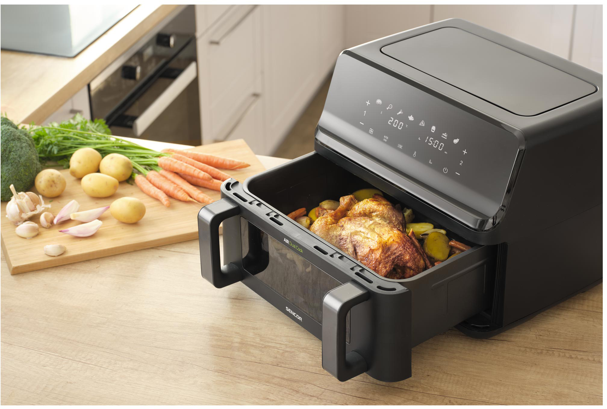 SENCOR SFR 9650BK Horkovzdušná fritéza se dvěma přihrádkami