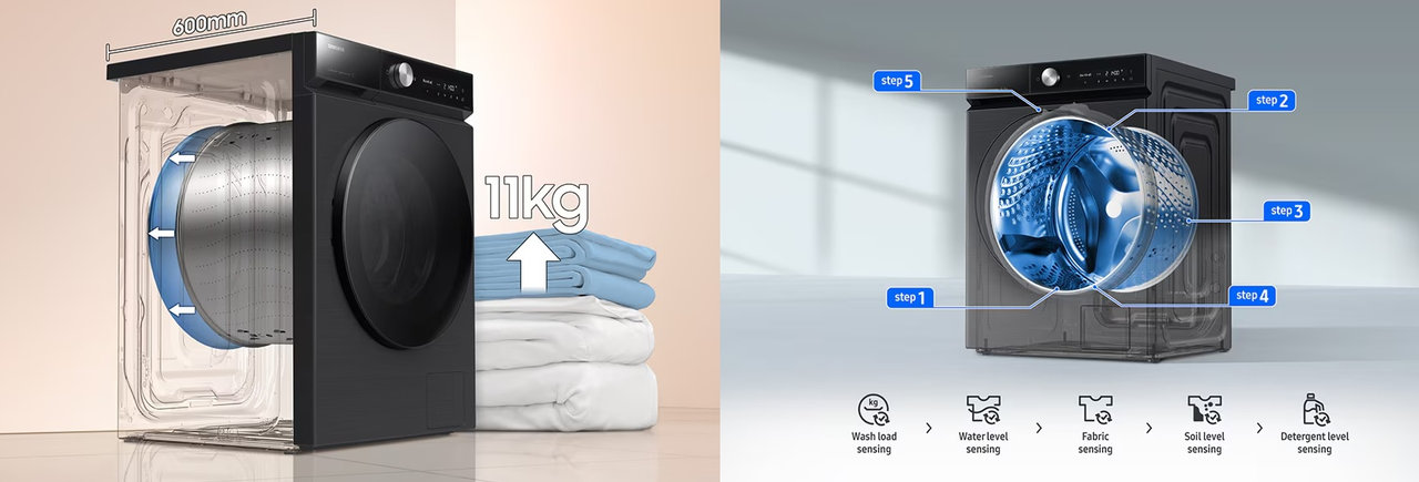 Chytrá parní pračka Samsung BESPOKE AI WW11DB8B95GBU4, černá