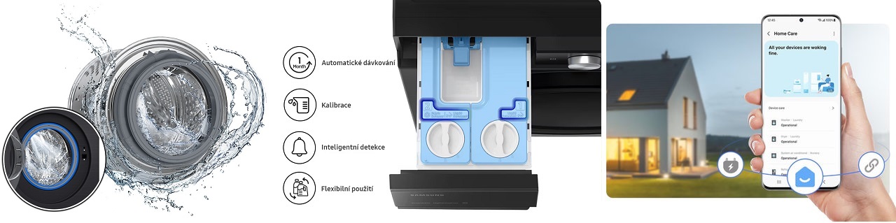 Chytrá parní pračka Samsung BESPOKE AI WW90DB7U94GEU4, bílá, praktické funkce